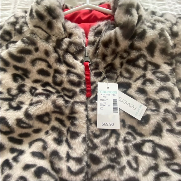 Plus Sz 1X Leopard Reversible Sherpa Zip Up Vest - Picture 17 of 17